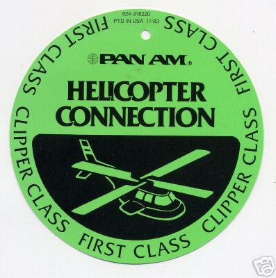 A 1980s Pan Am Helicopter Connection green baggage tag